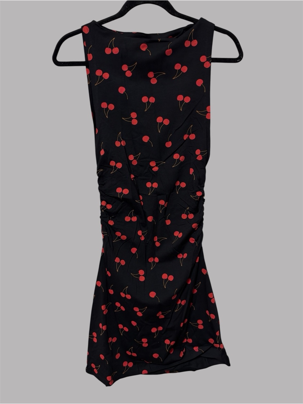 ASOS DESIGN boat neck mini dress with ruched sides in a cherry print Sz 6 Nee